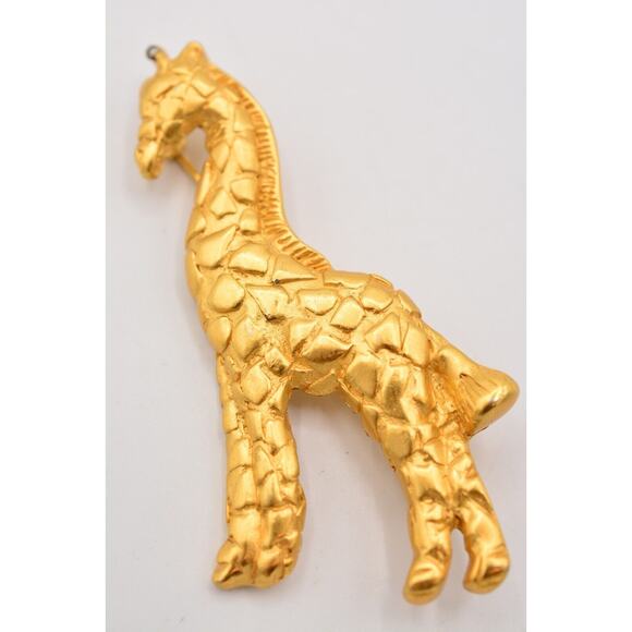 Vintage Large Giraffe Pin Brooch Brushed Gold Chunky Animal Zoo Bold 1980s BinAH - Picture 3 of 12